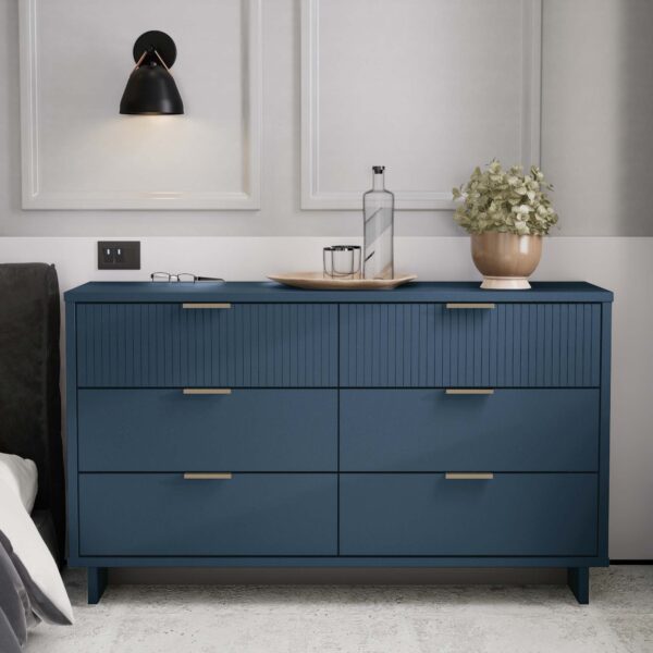 Manhattan Comfort Granville 55.07" Modern Double Wide Dresser with 6 Full Extension Drawers in Midnight Blue