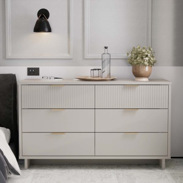 Manhattan Comfort Granville 55.07" Modern Double Wide Dresser with 6 Full Extension Drawers in Light Grey