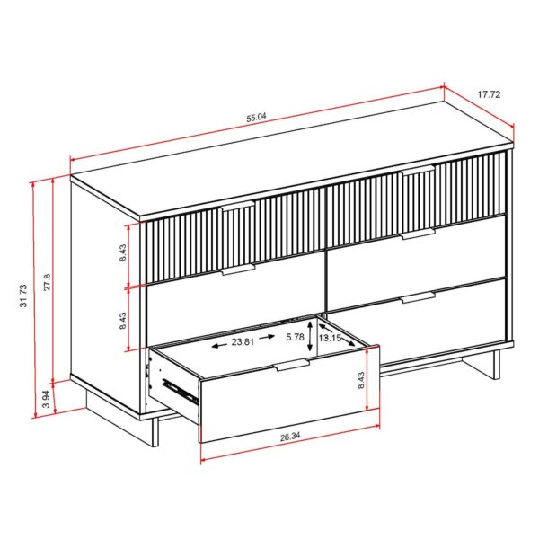 Manhattan Comfort Granville 55.07" Modern Double Wide Dresser with 6 Full Extension Drawers in Light Grey