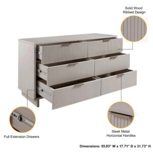 Manhattan Comfort Granville 55.07" Modern Double Wide Dresser with 6 Full Extension Drawers in Light Grey