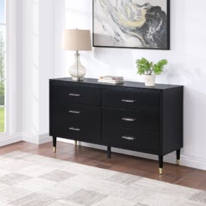 Manhattan Comfort Stanton Modern Dresser with 6 Full Extension Drawers and Solid Wood Legs in Black