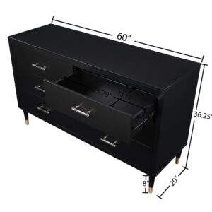 Manhattan Comfort Stanton Modern Dresser with 6 Full Extension Drawers and Solid Wood Legs in Black