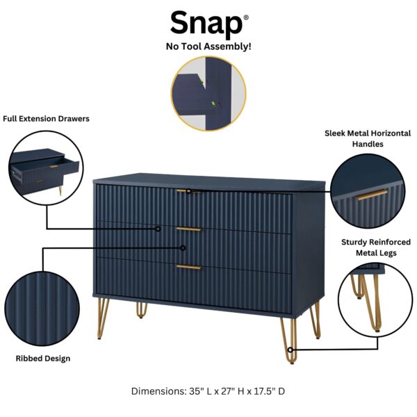 Manhattan Comfort DUMBO Modern Dresser with 3-Drawers in Midnight Blue