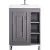 James Martin E110V24GSMBNKWG Alicante 23 5/8 Inch Single Vanity Cabinet with White Glossy Composite Countertop - Grey Smoke