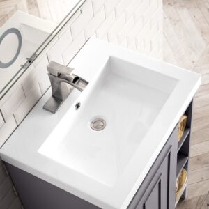 James Martin E110V24GSMBNKWG Alicante 23 5/8 Inch Single Vanity Cabinet with White Glossy Composite Countertop - Grey Smoke