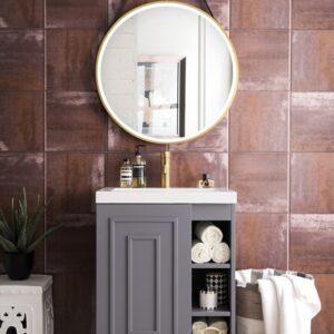 James Martin E110V24GSMRGDWG Alicante 23 5/8 Inch Single Vanity Cabinet with White Glossy Composite Countertop - Grey Smoke