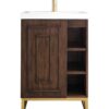 James Martin E110V24MCARGDWG Alicante 23 5/8 Inch Single Vanity Cabinet with White Glossy Composite Countertop - Mid Century Acacia