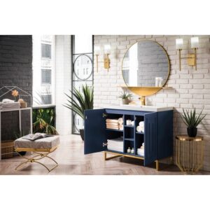 James Martin E110V39.5AZBRGDWG Alicante' 39.5 Inch Single Vanity Cabinet in Azure Blue and Radiant Gold with White Glossy Composite Countertop