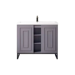 James Martin E110V39.5GSMMBKWG Alicante' 39.5 Inch Single Vanity Cabinet in Grey Smoke and Matte Black with White Glossy Composite Countertop