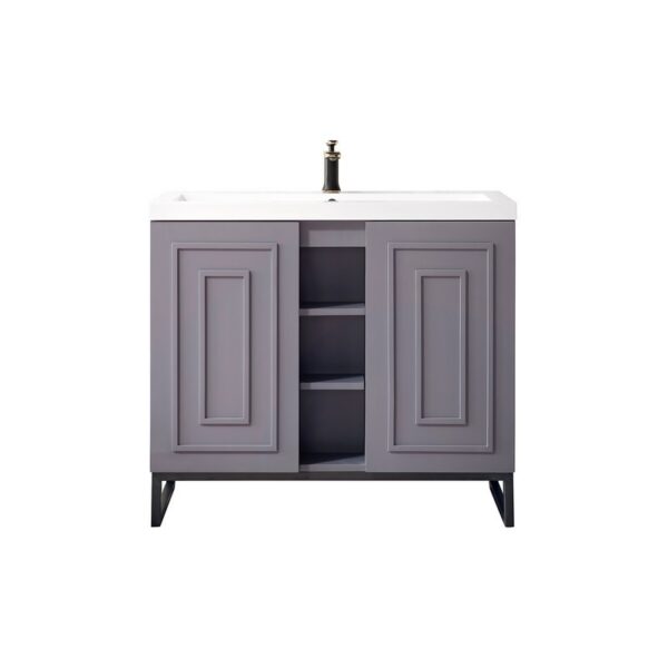 James Martin E110V39.5GSMMBKWG Alicante' 39.5 Inch Single Vanity Cabinet in Grey Smoke and Matte Black with White Glossy Composite Countertop