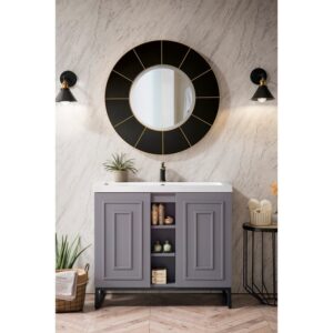 James Martin E110V39.5GSMMBKWG Alicante' 39.5 Inch Single Vanity Cabinet in Grey Smoke and Matte Black with White Glossy Composite Countertop