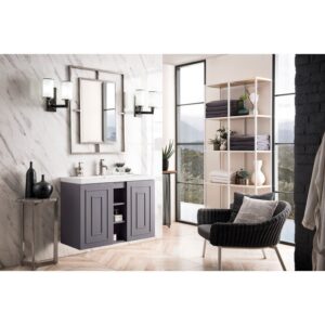 James Martin E110V39.5GSMWG Alicante' 39.5 Inch Single Vanity Cabinet in Grey Smoke with White Glossy Composite Countertop