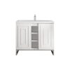 James Martin E110V39.5GWBNKWG Alicante' 39.5 Inch Single Vanity Cabinet in Glossy White and Brushed Nickel with White Glossy Composite Countertop