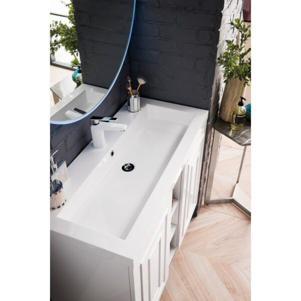 James Martin E110V39.5GWBNKWG Alicante' 39.5 Inch Single Vanity Cabinet in Glossy White and Brushed Nickel with White Glossy Composite Countertop