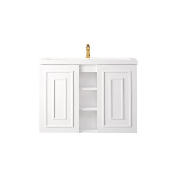 James Martin E110V39.5GWWG Alicante' 39.5 Inch Single Vanity Cabinet in Glossy White with White Glossy Composite Countertop