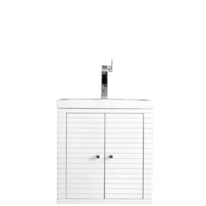 James Martin E213V24GWWG Linden 23 5/8 Inch Single Vanity Cabinet with White Glossy Composite Countertop - Glossy White