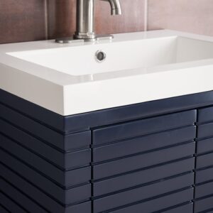 James Martin E213V24NVBWG Linden 23 5/8 Inch Single Vanity Cabinet with White Glossy Composite Countertop - Navy Blue