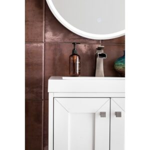 James Martin E303V20GWBNKWG Chianti 20 Inch Single Vanity Cabinet in Glossy White and Brushed Nickel with White Glossy Composite Countertop