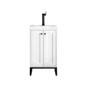 James Martin E303V20GWMBKWG Chianti 20 Inch Single Vanity Cabinet in Glossy White and Matte Black with White Glossy Composite Countertop