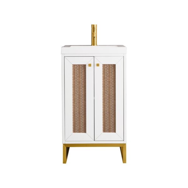 James Martin E303V20GWRGDWG Chianti 20 Inch Single Vanity Cabinet in Glossy White and Radiant Gold with White Glossy Composite Countertop