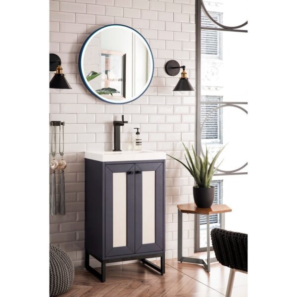 James Martin E303V20MGMBKWG Chianti 20 Inch Single Vanity Cabinet in Mineral Grey and Matte Black with White Glossy Composite Countertop