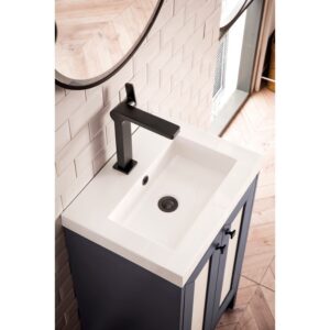 James Martin E303V20MGMBKWG Chianti 20 Inch Single Vanity Cabinet in Mineral Grey and Matte Black with White Glossy Composite Countertop