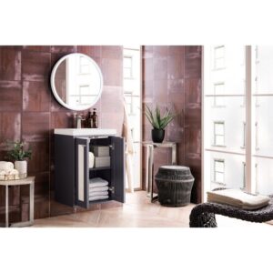 James Martin E303V20MGWG Chianti 20 Inch Single Vanity Cabinet in Mineral Grey with White Glossy Composite Countertop