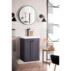 James Martin E303V20MGWG Chianti 20 Inch Single Vanity Cabinet in Mineral Grey with White Glossy Composite Countertop