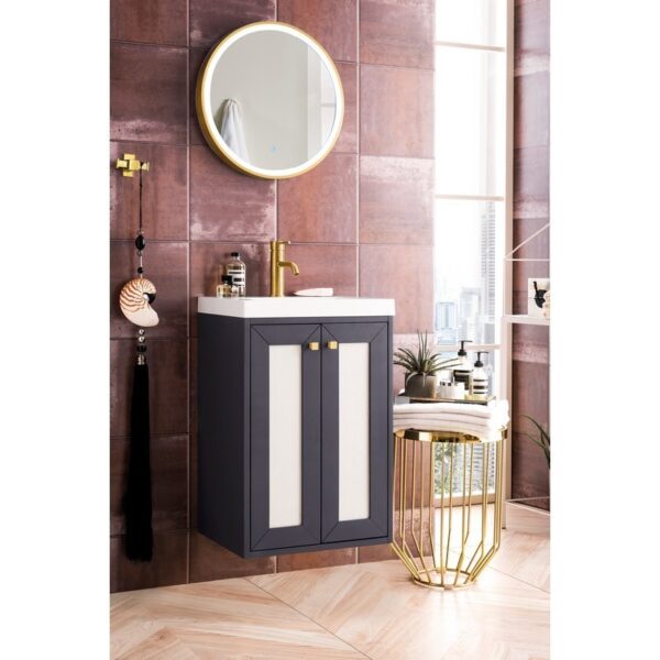 James Martin E303V20MGWG Chianti 20 Inch Single Vanity Cabinet in Mineral Grey with White Glossy Composite Countertop