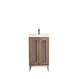 James Martin E303V20WWBNKWG Chianti 20 Inch Single Vanity Cabinet in Whitewashed Walnut and Brushed Nickel with White Glossy Composite Countertop