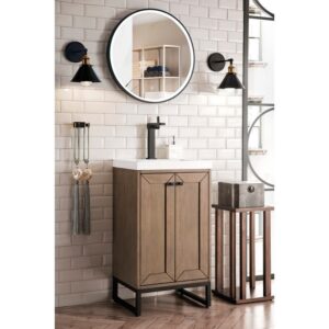 James Martin E303V20WWMBKWG Chianti 20 Inch Single Vanity Cabinet in Whitewashed Walnut and Matte Black with White Glossy Composite Countertop