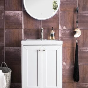 James Martin E303V24GWBNKWG Chianti 23 5/8 Inch Single Vanity Cabinet with White Glossy Composite Countertop - Glossy White