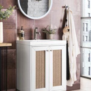 James Martin E303V24GWBNKWG Chianti 23 5/8 Inch Single Vanity Cabinet with White Glossy Composite Countertop - Glossy White