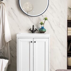 James Martin E303V24GWMBKWG Chianti 23 5/8 Inch Single Vanity Cabinet with White Glossy Composite Countertop - Glossy White