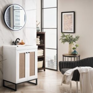 James Martin E303V24GWMBKWG Chianti 23 5/8 Inch Single Vanity Cabinet with White Glossy Composite Countertop - Glossy White