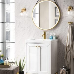 James Martin E303V24GWRGDWG Chianti 23 5/8 Inch Single Vanity Cabinet with White Glossy Composite Countertop - Glossy White