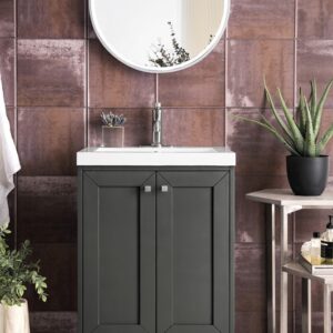 James Martin E303V24MGBNKWG Chianti 23 5/8 Inch Single Vanity Cabinet with White Glossy Composite Countertop - Mineral Grey