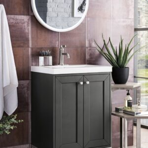 James Martin E303V24MGBNKWG Chianti 23 5/8 Inch Single Vanity Cabinet with White Glossy Composite Countertop - Mineral Grey