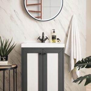 James Martin E303V24MGMBKWG Chianti 23 5/8 Inch Single Vanity Cabinet with White Glossy Composite Countertop - Mineral Grey