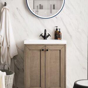 James Martin E303V24WWWG Chianti 23 5/8 Inch Single Vanity Cabinet with White Glossy Composite Countertop - Whitewashed Walnut