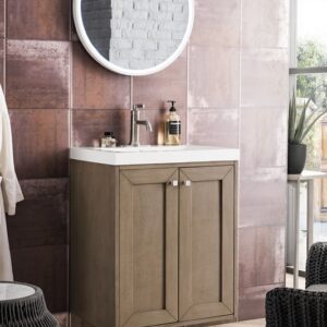 James Martin E303V24WWWG Chianti 23 5/8 Inch Single Vanity Cabinet with White Glossy Composite Countertop - Whitewashed Walnut