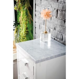 James Martin E444-BC15-GW-3CAR Addison 15 Inch Base Cabinet with Drawers in Glossy White with 3 CM Carrara Marble Top