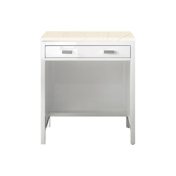 James Martin E444-CU30-GW-3EMR Addison 30 Inch Free-standing Countertop Unit (Makeup Counter) in Glossy White with 3 CM Eternal Marfil Top