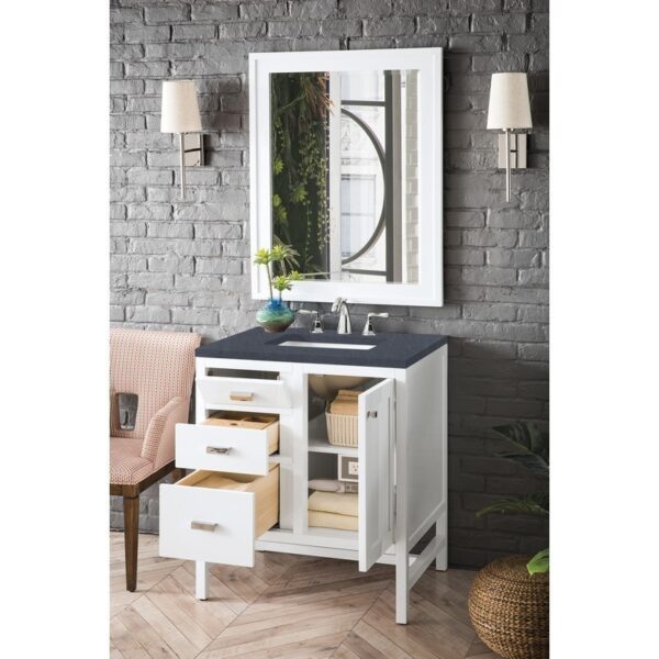 James Martin E444-V30-GW-3CSP Addison 30 Inch Single Vanity Cabinet in Glossy White with 3 CM Charcoal Soapstone Quartz Top