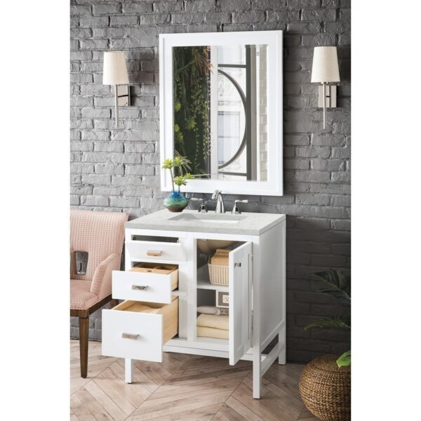 James Martin E444-V30-GW-3EJP Addison 30 Inch Single Vanity Cabinet in Glossy White with 3 CM Eternal Jasmine Pearl Quartz Top