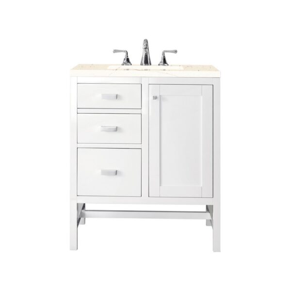 James Martin E444-V30-GW-3EMR Addison 30 Inch Single Vanity Cabinet in Glossy White with 3 CM Eternal Marfil Top