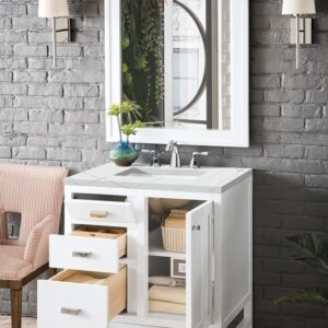 James Martin E444-V30-GW-3ENC Addison 30 Inch Single Vanity Cabinet with Ethereal Noctis Top - Glossy White