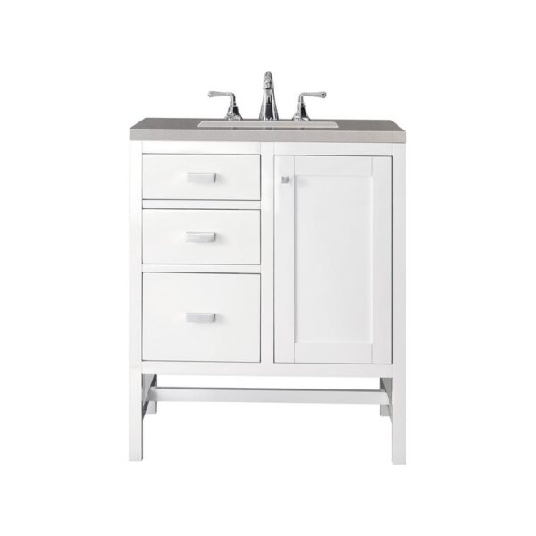 James Martin E444-V30-GW-3GEX Addison 30 Inch Single Vanity Cabinet in Glossy White with 3 CM Grey Expo Quartz Top