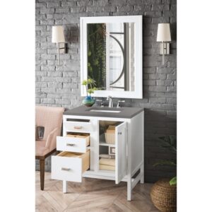 James Martin E444-V30-GW-3GEX Addison 30 Inch Single Vanity Cabinet in Glossy White with 3 CM Grey Expo Quartz Top