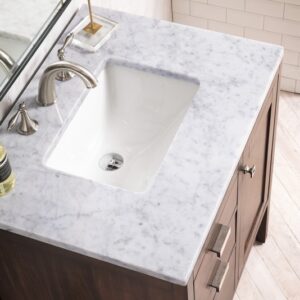 James Martin E444-V30-MCA-3CAR Addison 30 Inch Single Vanity Cabinet in Mid Century Acacia with 3 cm Carrara White Top with Sink